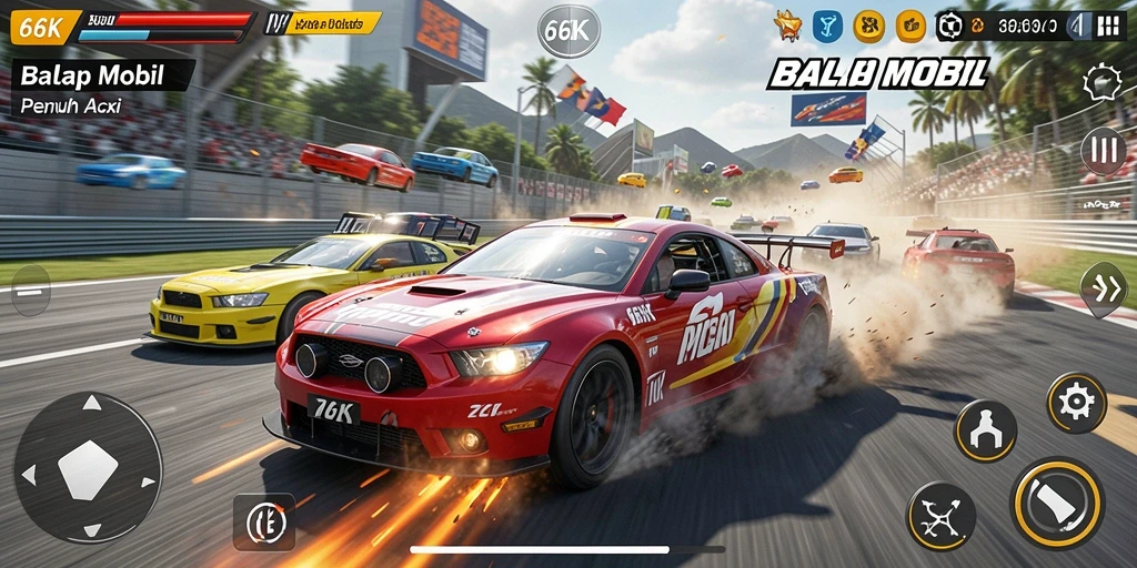 Tampilan menarik dari gameplay balap mobil 66K yang mendebarkan.