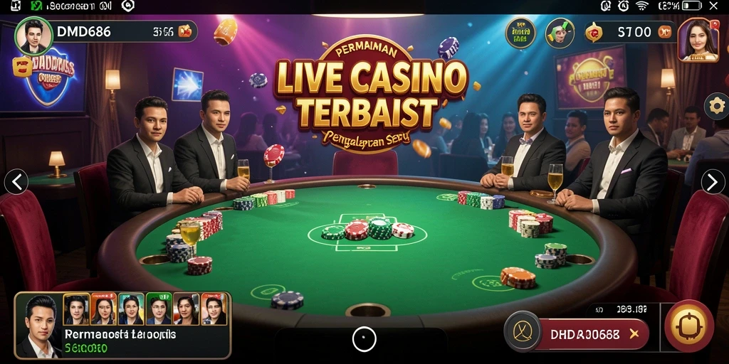 Screenshot DMD686 menampilkan dealer Live Casino yang berinteraksi dengan pemain secara langsung.