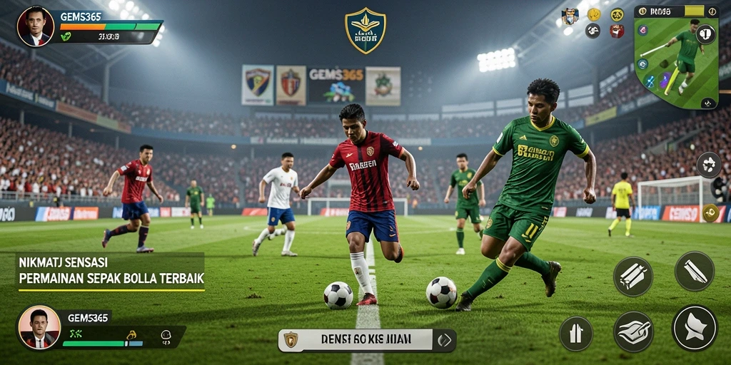 Tangkapan layar GEMS365 menampilkan aksi mendebarkan di lapangan sepak bola.