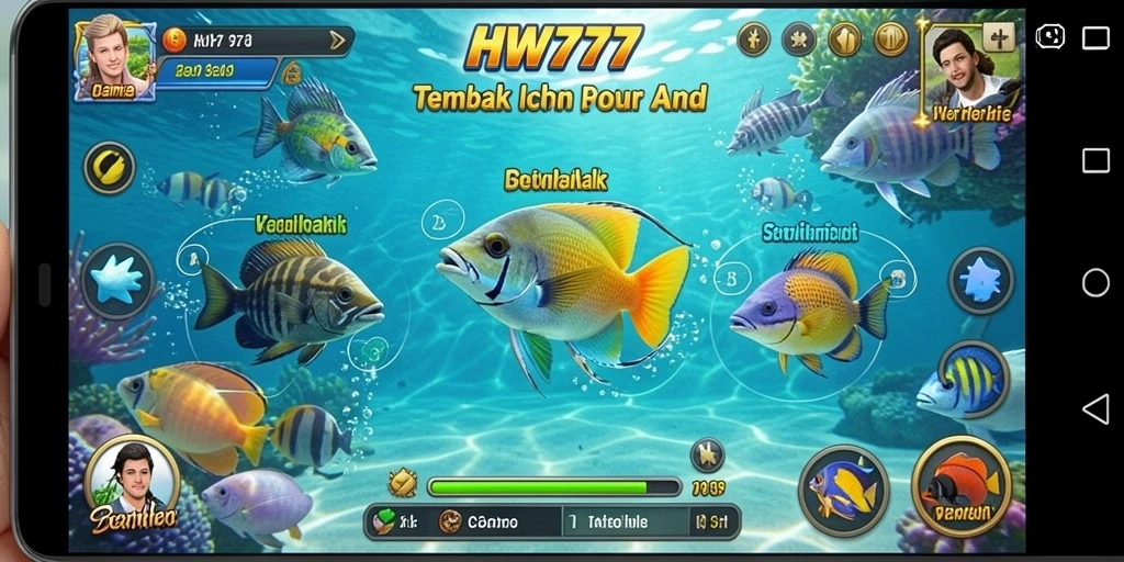 Tampilan gameplay HW777 dengan aksi menembak ikan yang seru.