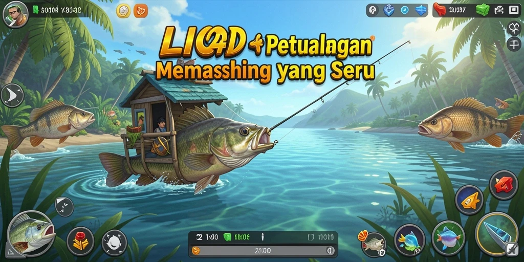 Screenshot menunjukkan pemain menangkap ikan besar di LION4D.