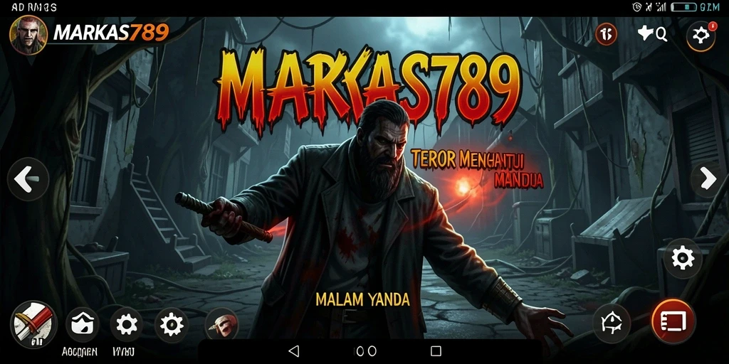 Screenshot gameplay MARKAS789 menampilkan suasana horor yang mencekam.