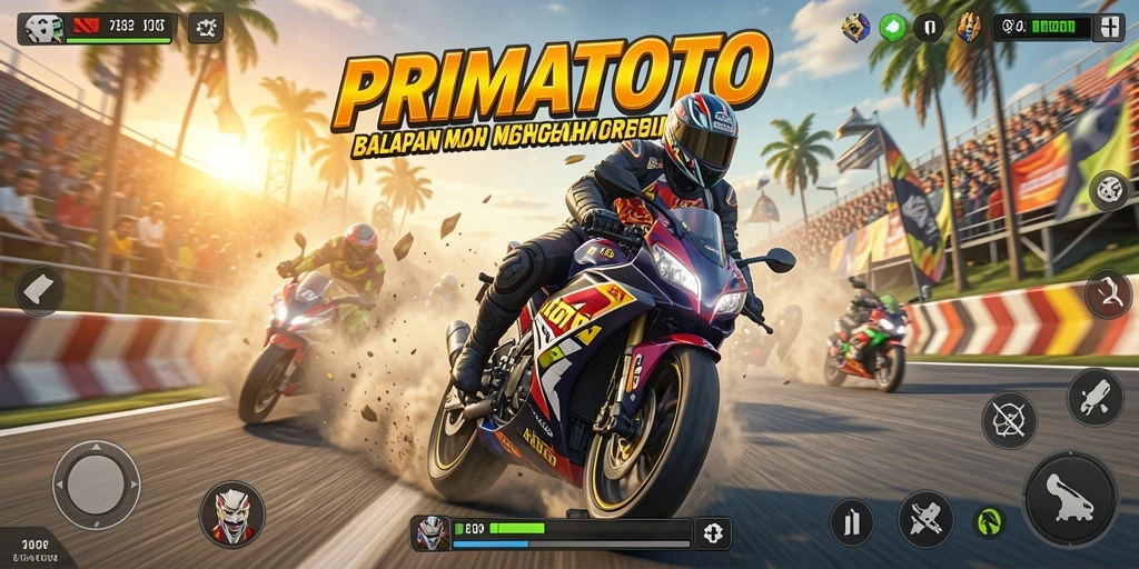 Tampilan gameplay balapan motor PRIMATOTO yang seru.