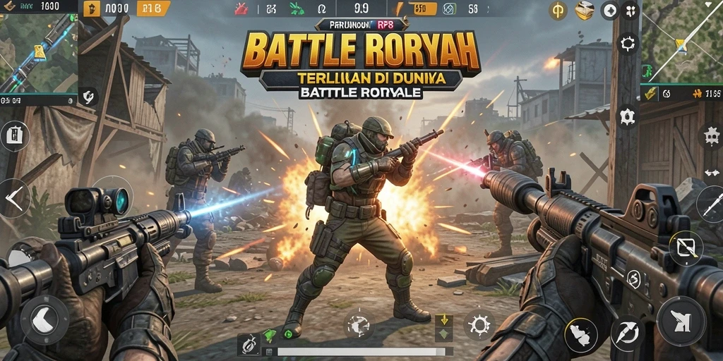 Screenshot permainan RP8 menunjukkan aksi dan grafis menakjubkan dalam Battle Royale.
