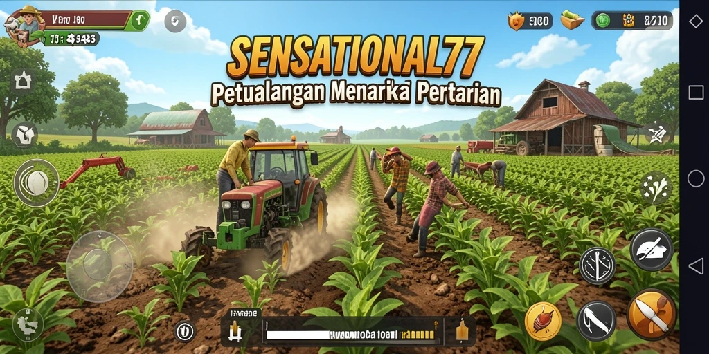 Gameplay SENSATIONAL77 menampilkan aktivitas bertani yang seru dan grafis menarik.
