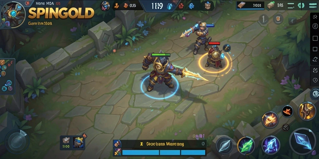 Screenshot SPINGOLD menampilkan pertarungan seru dalam arena MOBA.
